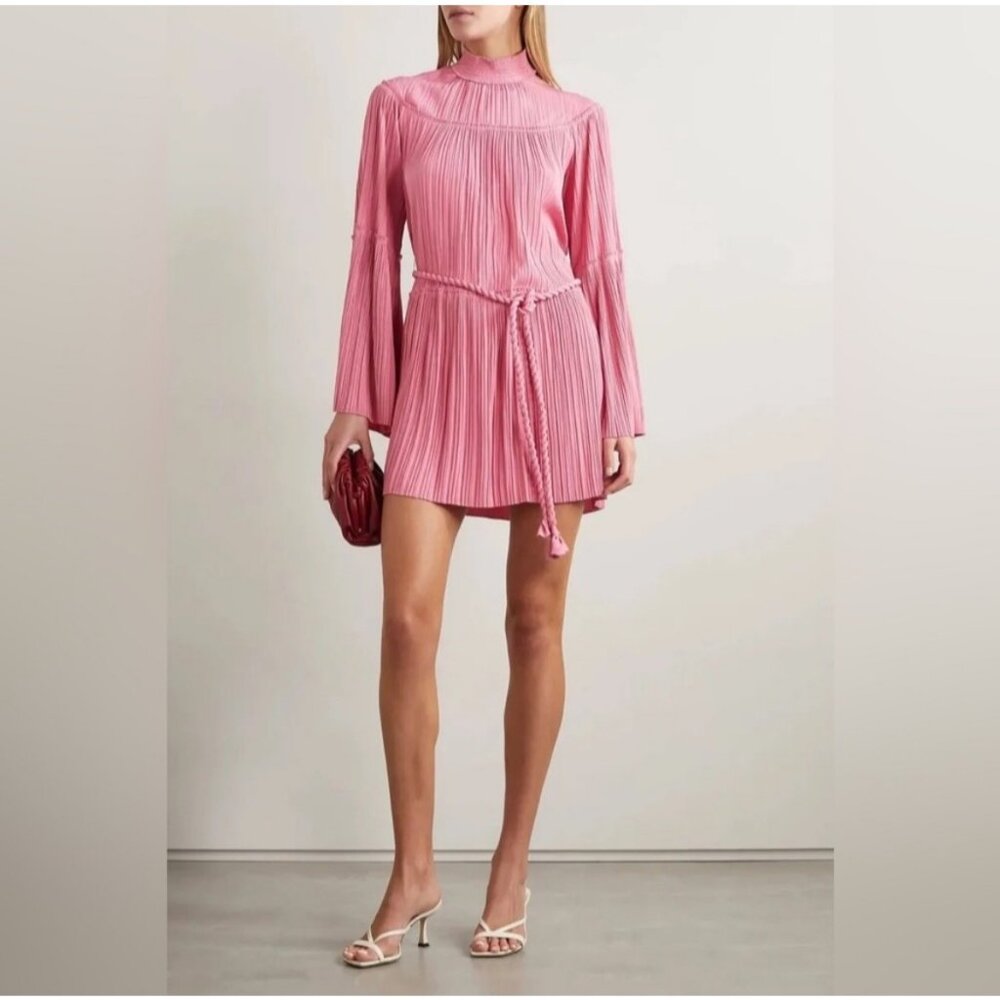 NWT A.L.C. Tressa Pink Pleated Braided Belt Long Sleeve Dress